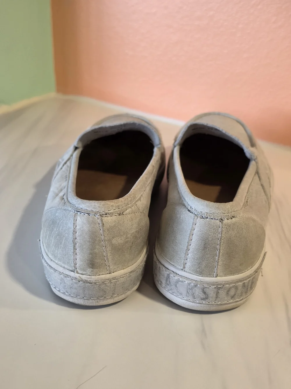 Blackstone JL23 Suede Loafer Sneakers White Gray Soft Leather Comfy Flats